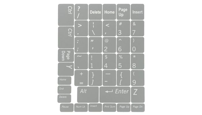 N48 Adesivos para Teclado - Fundo Cinza Claro - Conjunto Médio - 12,5mm x 10,5mm